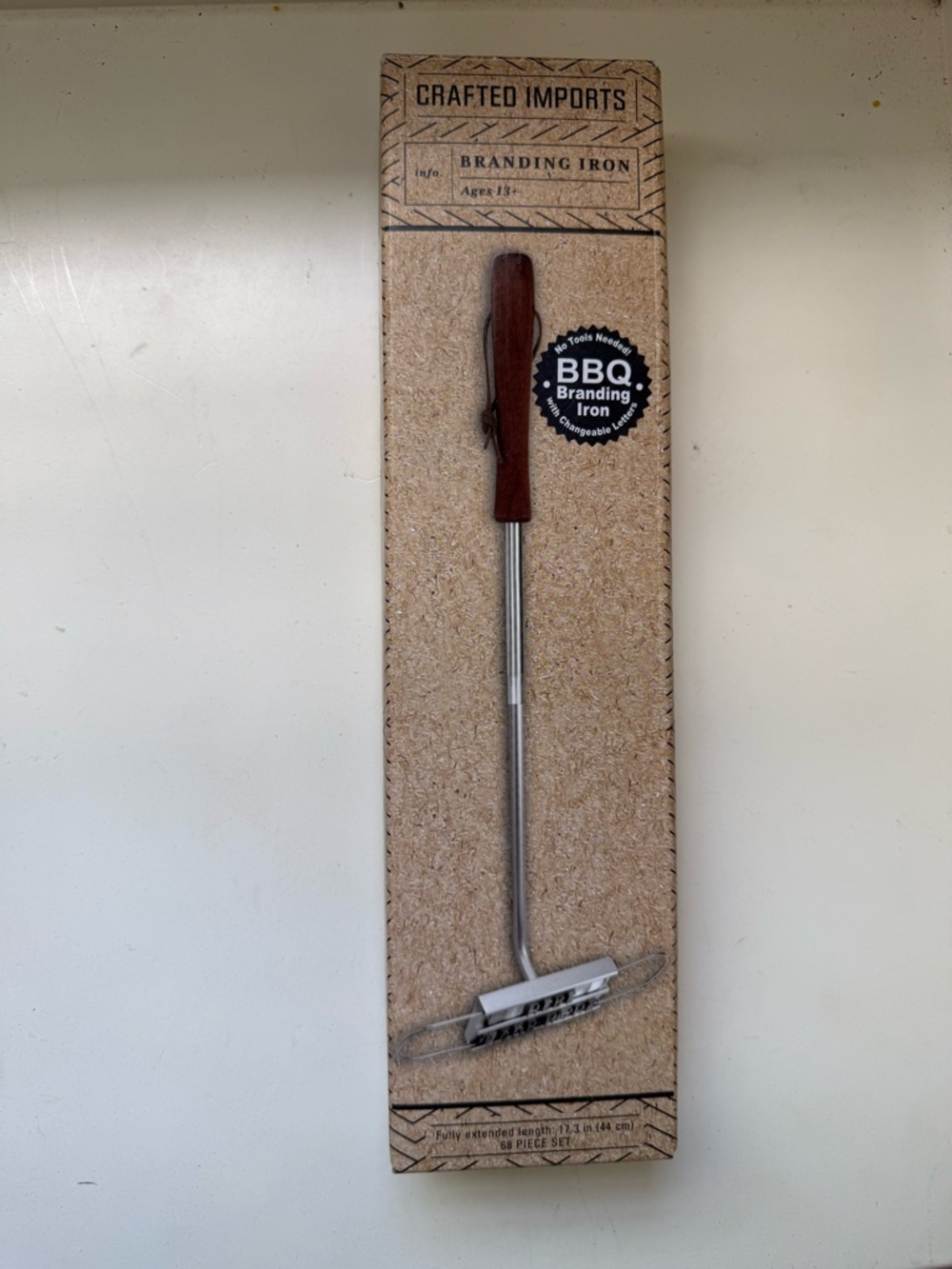 Crafted Imports BBQ Branding Iron with Wooden Handle - Brown and Silver